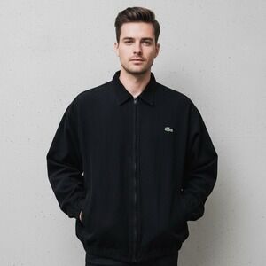 Vintage Lacoste Black Zip Jacket Men's 3X Plaid Lined Elastic Cuffs Pockets